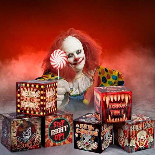 Halloween Carnival Creepy Gift Boxes - Set of 6, Horror Circus Party Decorations - Carnival Variation