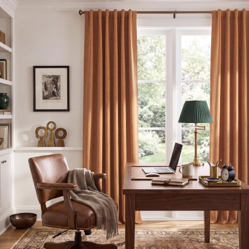Blackout Linen Curtains - Burnt Orange, 2 Panels, 90 Inch Long, Versatile Window Treatment with 3 Hanging Styles