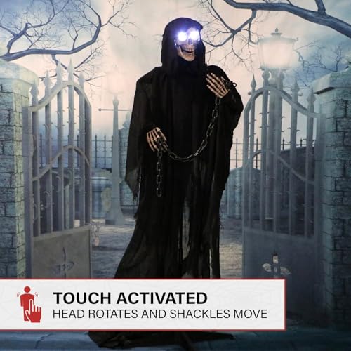 65-Inch Life-Size Grim Reaper Animatronic with Chain - Halloween Prop
