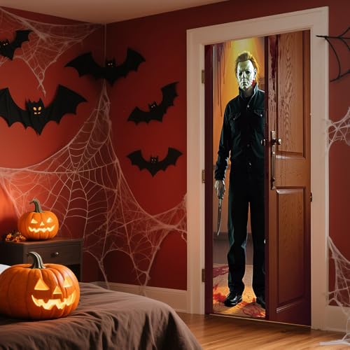 Halloween Fabric Door Cover - Spooky Wall Banner for Indoor Outdoor Party Decor 72.8x35.4 Inches