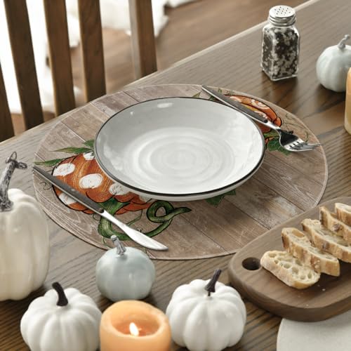 Round Wood Pumpkins Fall Placemats Set of 4 - 14 Inch - Artoid Mode
