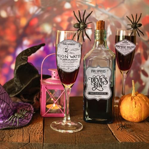 Halloween Wine Bottle Stickers Set - 32 Retro Pumpkin Ghost & Spooky Labels for Beverages