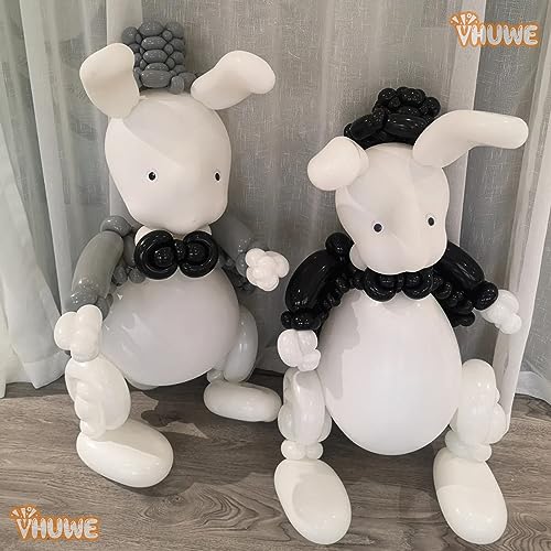 Black White Long Balloons Set - 50 Pack, 30cm Inflatable for Balloon Arch & Party Decor - Variation: Black White