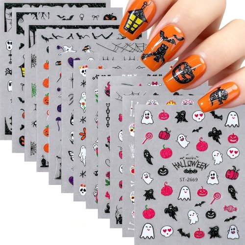 Halloween Nail Stickers Set - Pumpkin Ghost Skull 12 Sheets - Style-01