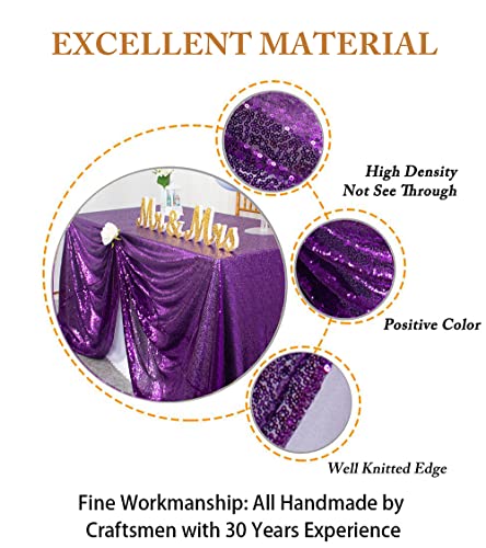 Rectangular Purple Sequin Tablecloth 50x72-Inch for Parties & Events - Sparkly Fabric Overlay