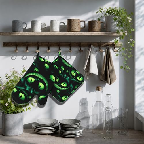 Halloween Ghost Face Heat-Resistant Oven Mitts & Pot Holder Set - Non-Slip Silicone Kitchen Gloves