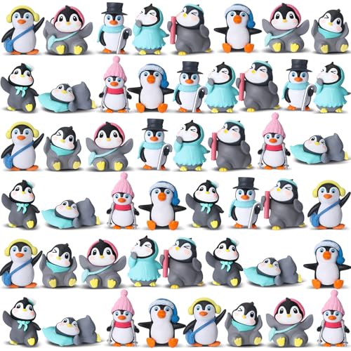Mini Penguin Cake Toppers - 50pcs Arctic Animal Figurines for Cakes & Party Decor