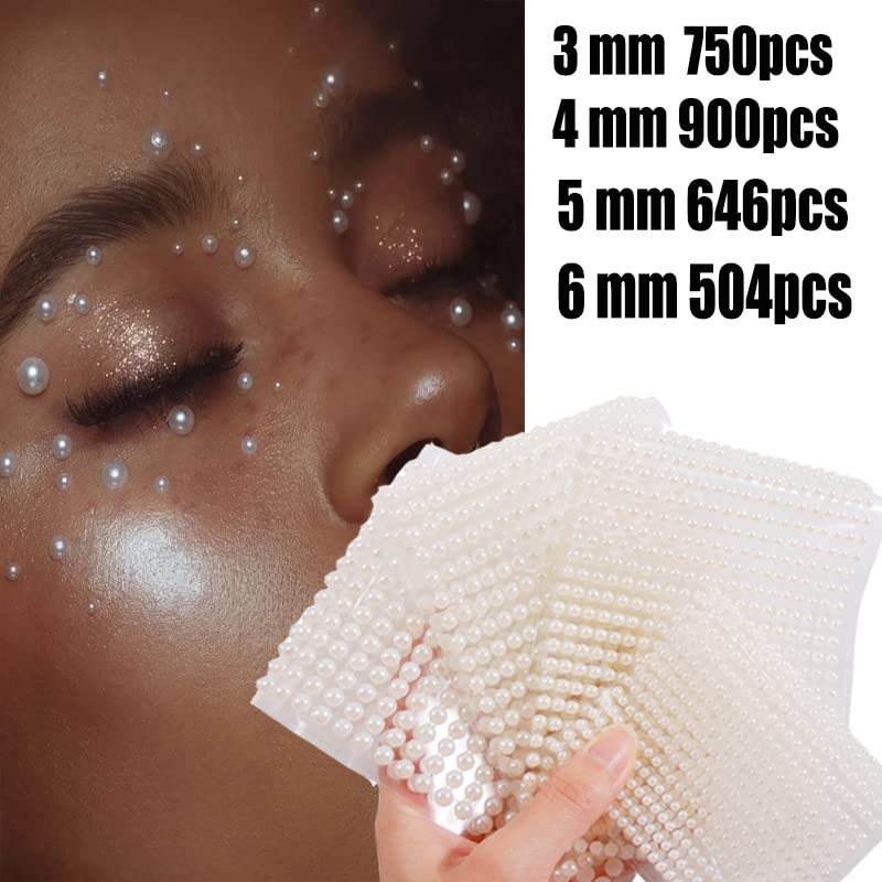 Self Adhesive Nail Rhinestones & Body Art Gems - White Pearl 4 Sheets