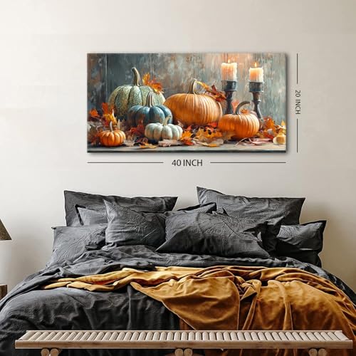Pumpkin Wall Art Fall Kitchen Decor Farmhouse Halloween Canvas Print - 40L x 20W - Orange Pumpkins