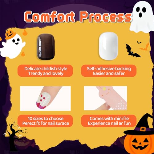 Kids Press-On Nails Halloween Style 144Pcs Short Fake Nail Kit for Girls