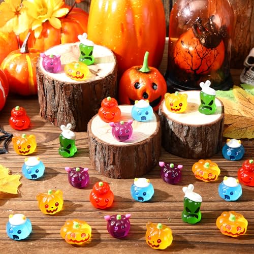 Halloween Mini Resin Pumpkin Ghost Figurines Glow in Dark - 72 Pcs, Fun Pumpkin Variation