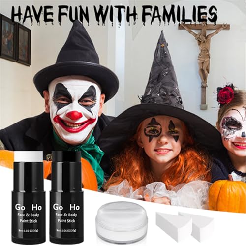 Halloween Face Paint Stick Set with Setting Powder & Sponges - Full Coverage, Non-Toxic