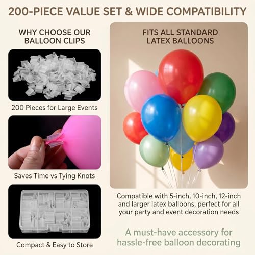 200 Transparent Plastic Balloon V-Shaped Clips for Balloon Decorations