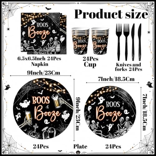 144PCS Halloween Skeleton Party Tableware Set Plates Napkins Cups Cutlery