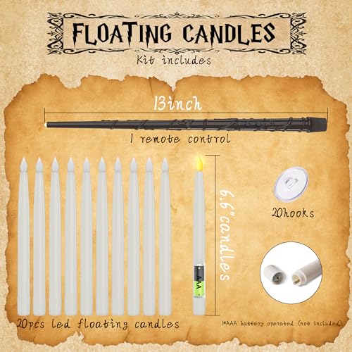 Floating Candles with Wand Set - Flickering LED Flameless Halloween Decor
