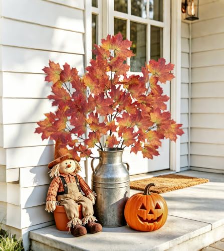 Artificial Maple Branches - Fall Faux Plant Stems with Realistic Leaves, Red, 38 Inch for Indoor Outdoor Decorations