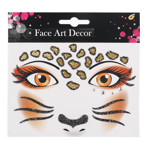 Leopard Face Stickers Halloween Face Tattoo with Rhinestones - Variation 01