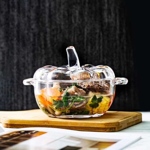 Clear Glass Pumpkin Bowl with Lid - 16.7 oz Soup & Candy Dish - Holiday Decor