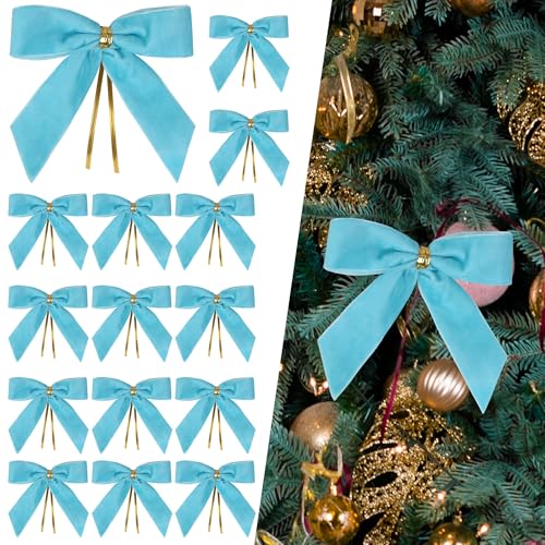 Blue Christmas Bow Set - Velvet Ribbon Wreath Ornaments & Holiday Decorations