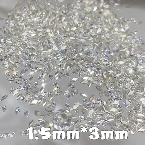Mini Rhombic Nail Art Charms - Silver 300Pcs Shiny Zircon Flatback Nail Gems