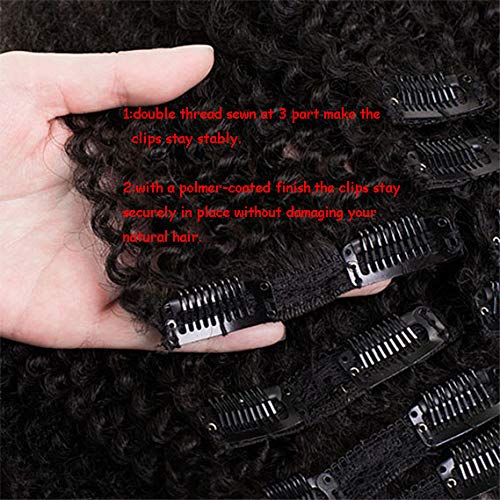 SAGA QUEEN Afro Kinky Curly Clip In Hair Extensions Human Hair 8pcs 18clips 120g/pck Brazilian Virgin Remy Human Hair 4B 4C Afro Curly Clip Ins Natural Black Color 16inch Clip On Hair Extension