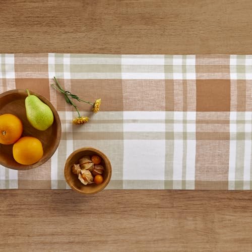 Fall Harvest Plaid Linen Table Runner 14 x 90 in - Handcrafted & Machine Washable