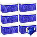 Blue Metallic Foil Fringe Table Skirts 29x108 Inches for Party Decorations - 6 Pack