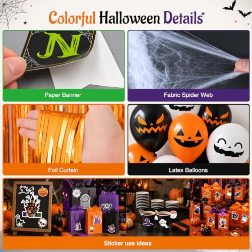 Halloween Party Decorations Set - Black & Orange Halloween Festive Supplies, 112 Pieces with Banners, Balloons & Props - Variation: Black Orange
