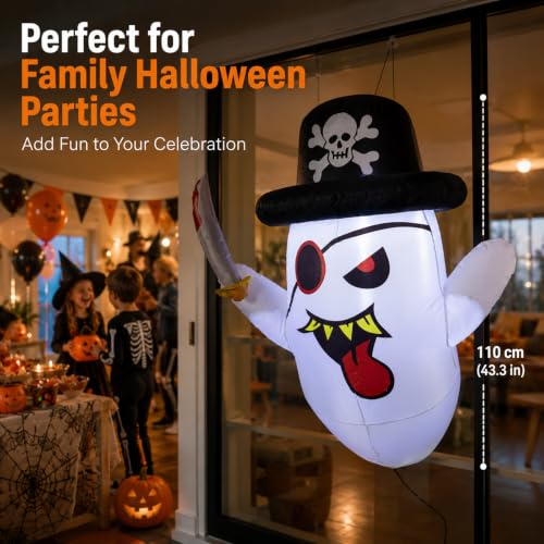 Halloween Inflatable Pirate Ghost Window Decoration - 3.5FT with LED Lights