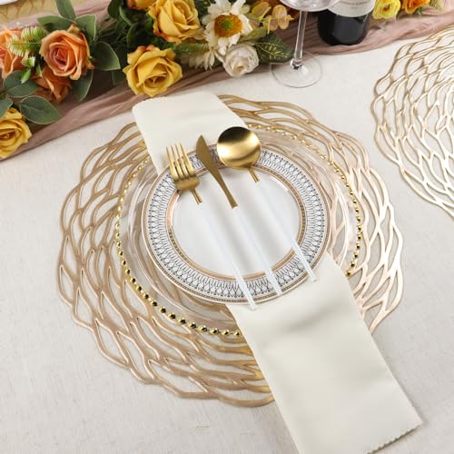 Gold Round Placemats Set of 8 - Metallic Vinyl Table Decor