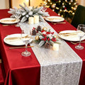Sequin Tassel Table Runner 12x108 Inch Silver for Christmas and Events - ShinyBeauty