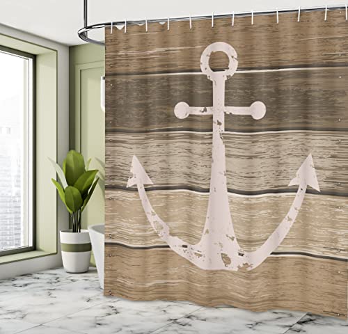 Ambesonne Nautical Anchor Shower Curtain - Brown Camel 69"x84" Fabric Bath Decor with Hooks