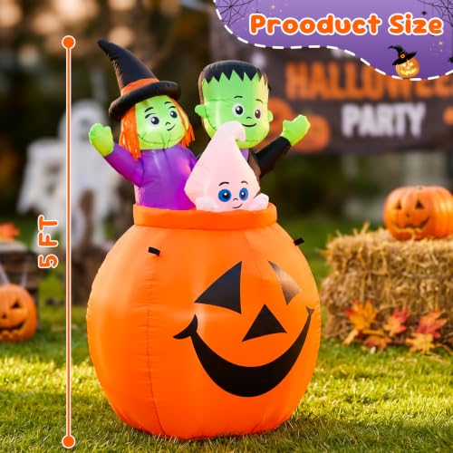 5ft Halloween Pumpkin and Ghosts Inflatable Decoration - Pumpkin Three Ghosts