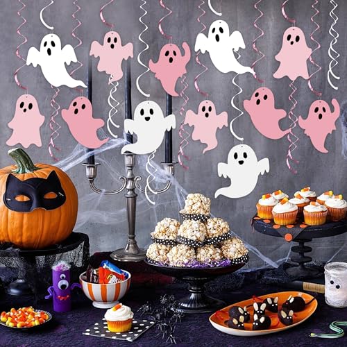 Halloween Ghost Hanging Streamers Set - Pink Ceiling Decorations for Kids Parties