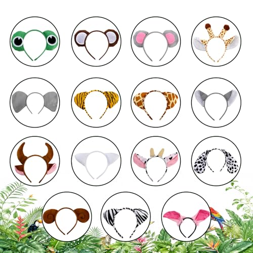 Animal Ears Headbands Set - Plush Jungle Theme Party Accessories