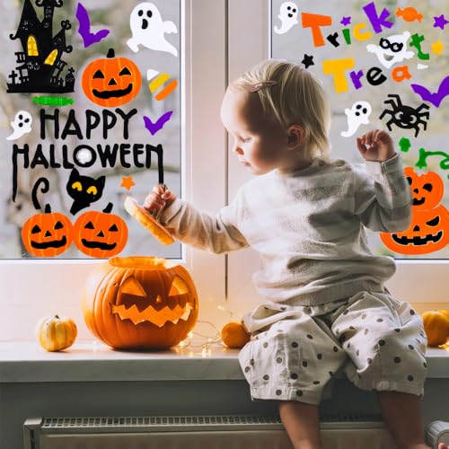 Halloween Gel Window Clings - 6 Sheets, Reusable Spooky Decals for Glass