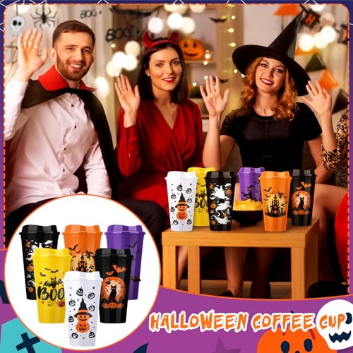 12 Pack Halloween Tumblers 16 oz Witch Plastic Cups with Lid - Spooky Drinkware