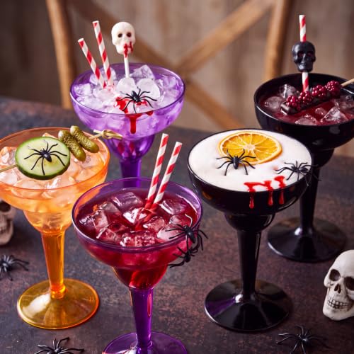 Halloween Margarita Cups 36 Pack - Disposable Plastic Party Drinkware - Black, Purple & Orange - Variation of THIS listing