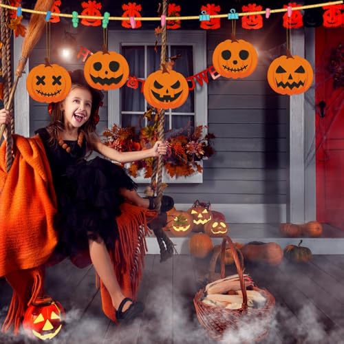 Halloween Pumpkin Wooden Ornaments - 24 Pieces, Spooky Pumpkin Wall Decor - Variation Halloween -5