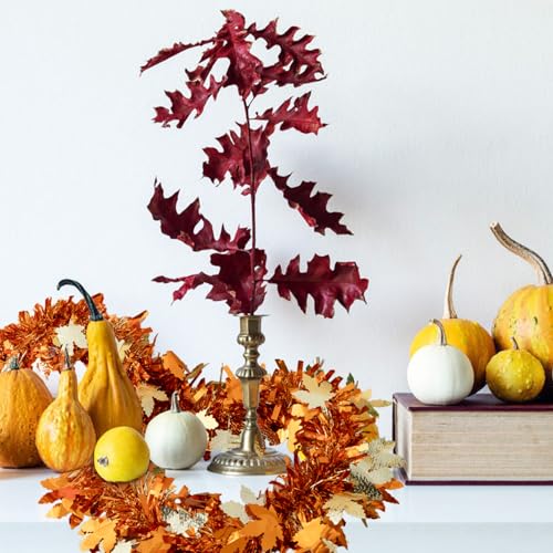 33Ft Autumn Thanksgiving Gold Maple Leaf Tinsel Garland Decoration