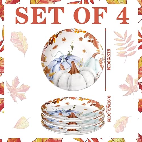 Uiifan 4 Piece Thanksgiving Ceramic Dinner Plates with Pumpkin Pattern - Autumn Tableware