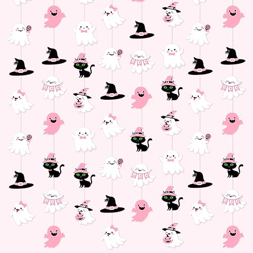 Halloween Pink Baby Ghost Paper Garland - Boo & Pumpkin Decor, Ghost Variation