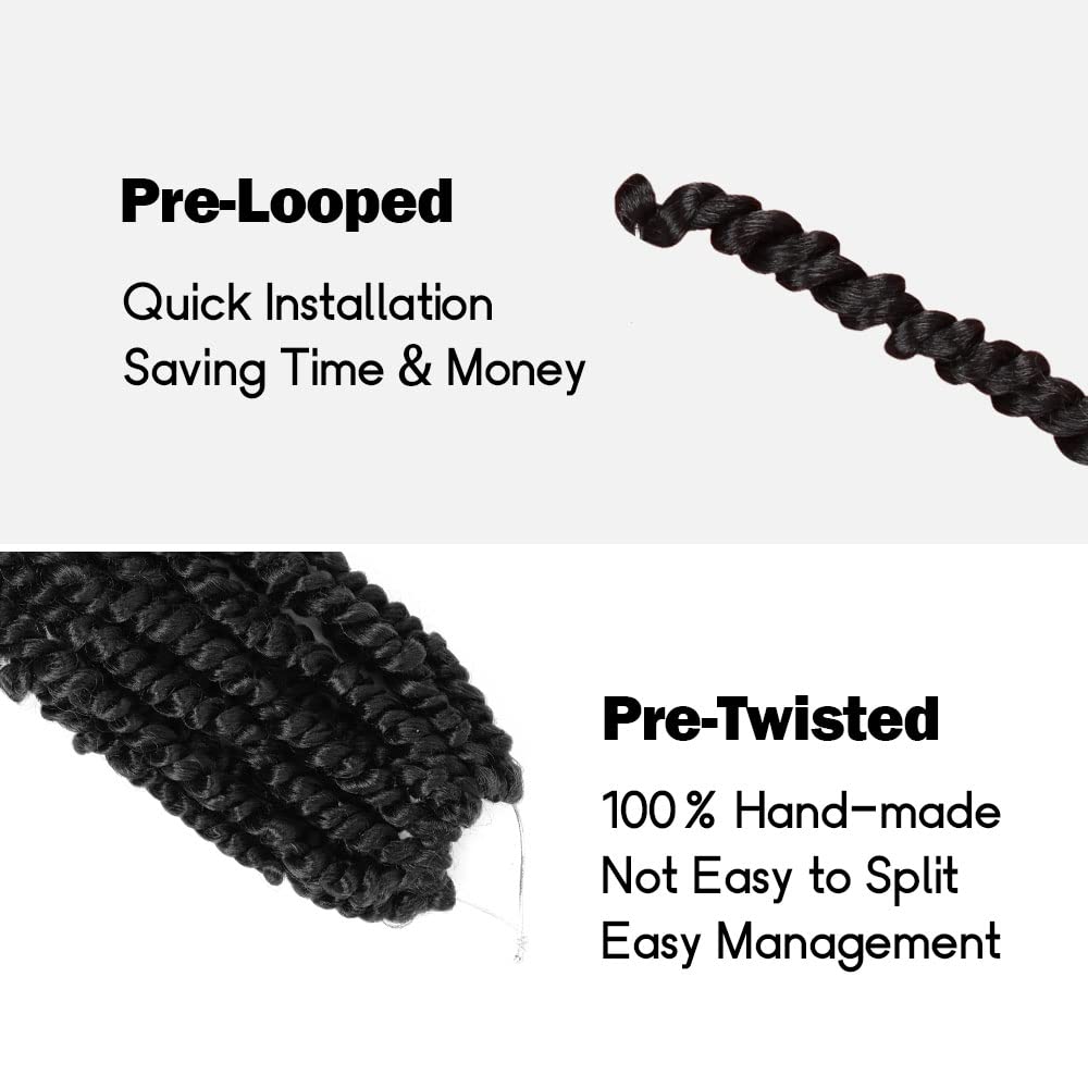 WUDAS Long Passion Twist Hair 30 Inch Pre-twisted Crochet Hair Natural Black Pre-looped Synthetic Crochet Braids (8 Packs,1B)