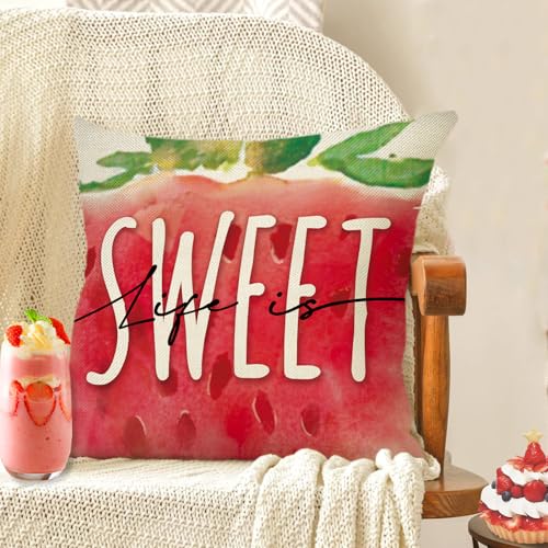 20x20 Inch Strawberry Decorative Throw Pillow Covers Pack of 4 - Spring & Summer Home Decor