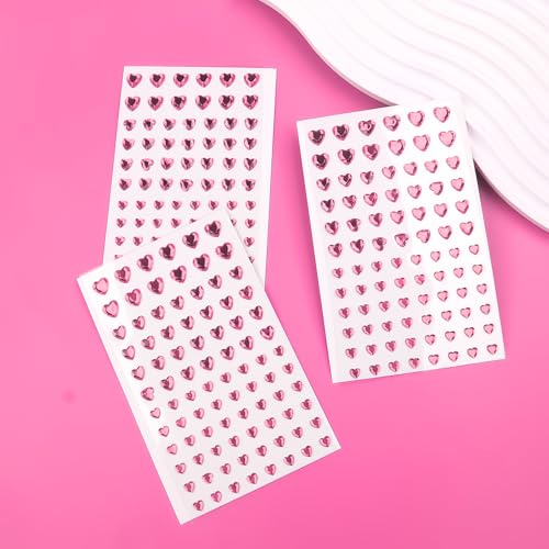 Pink Heart Face Gems Set - Self-Adhesive Rhinestones for Makeup & Rave Accessories