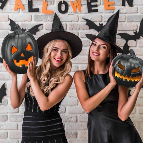 Black Halloween Jack O Lantern Decoration Set with LED Lights - 3 Pcs