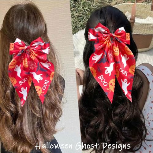 Halloween Hair Clips for Women 2-Pack Ghost Pumpkin Bows Cosplay Accessory
