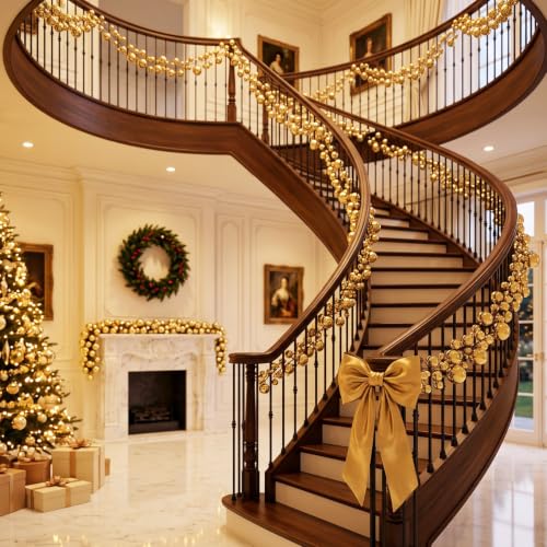 Gold Christmas Garland Set - 2 Pieces 15 ft Decorative Holiday Decor