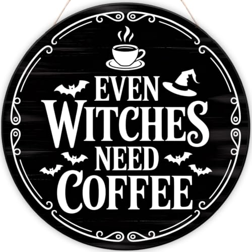Off-White Gothic Witchy Wooden Hanging Door Sign Halloween Decor