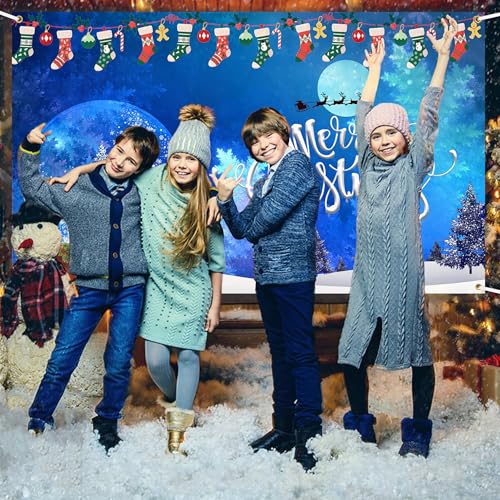 Christmas Snowman Backdrop Banner Winter Scene for Photography Blue - 72.8 x 43.3 Inches